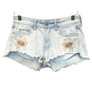Abercrombie Fitch 0 (25W) Denim Women’s Shorts Embroidered Flowers Light Wash